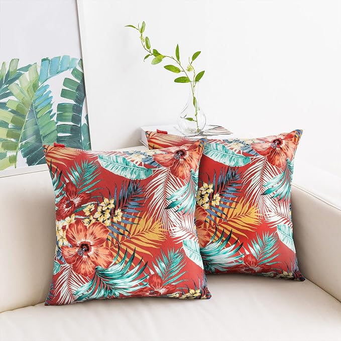 Throw Pillow Covers Set of 2, Outdoor Indoor Waterproof Decorative Patio Throw Pillowcase Shell 18x18 Inch, Square Cushion Case for Couch Sofa Garden Farmhouse Decoration-Sadira Chili Haze
