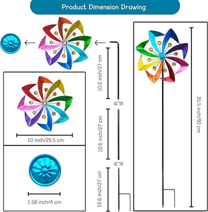 Wind Spinners Outdoor, 10 inch Wind Sculptures & Spinners, Metal Kinetic Wind Spinner, Decorative Pinwheels Large Wind Spinners for Yard and Garden Decor,Rainbow