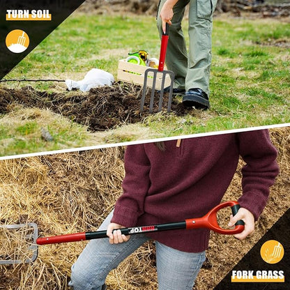4-Tine Pitch Fork Garden Digging Fork Spading Fork Heavy Duty Pitchfork for Gardening Potato Fork, 43 inches