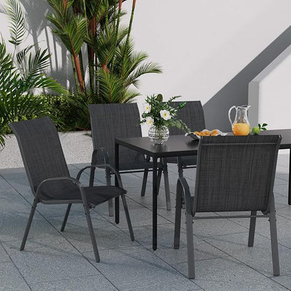 Patio Dining Chairs Set of 4, Stackable Dining Chairs High Back, Breathable Seat Fabric and Alloy Steel Frame Fit Backyard, Porch, Lawn，Poolside (Dark Grey)