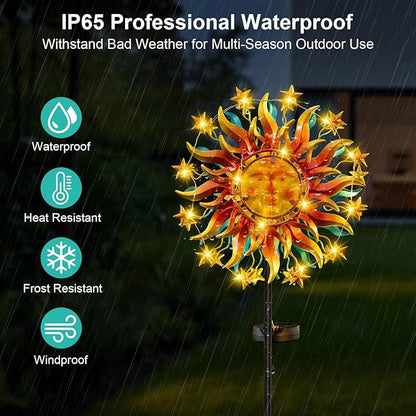Solar Wind Spinners for Yard Garden - 60.3 Inch 360° Metal Sun Wind Sculptures Outdoor Clearance Kinetic Windmills with Vine String Shining LED Lights for Patio, Lawn Xmas Garden Decoration