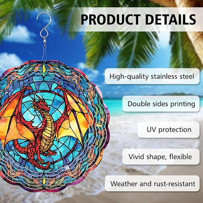 Dragon Wind Spinner, Dragon Wind Spinner Hanging for Yard and Garden, Unique Gift Wind Spinner, 3D Hanging Wind Spinner Outdoor, Cute Dragon Wind Spinner