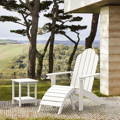 LUE BONA HDPS Adirondack Chairs, Fire Pit Outdoor Chair Weather Resistant with Cup Holder, Modern Plastic Chair Plastic for Patio, Deck, Proch, 350LBS, White