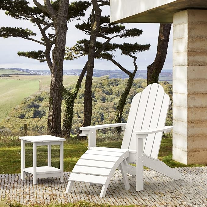 LUE BONA HDPS Adirondack Chairs Set of 6, Fire Pit Outdoor Chair Weather Resistant with Cup Holder, Modern Plastic Chair Plastic for Patio, Deck, Proch, 350LBS, White
