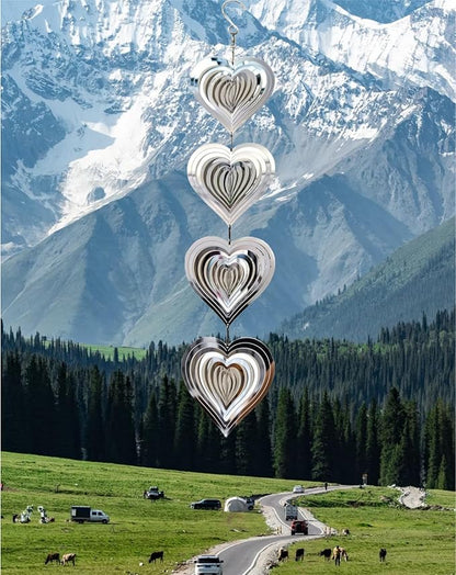 3D Wind Sculptures & Spinners Flowing-Light Effect Wind Spinners Outdoor Garden Decor Metal Square Wind Spinners Gifts for Mom, Women Wind Spinner (Continuous Love)