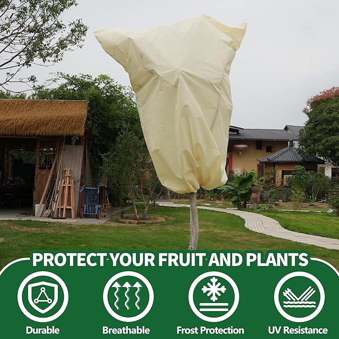 2 Packs Plant Covers Freeze Protection Jacket, 79" x 98", 2.2 oz Thick Frost Blankets for Outdoor Garden Plant Tree in Winter Cold Weather, Heavy Duty Reusable Frost Cloth Bags with Zipper Drawstring