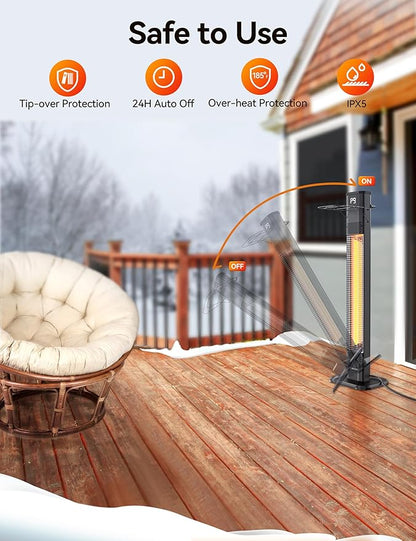 VAGKRI Outdoor Heaters, 1s Heating Carbon Infrared Patio Heaters With Remote, 9 Heat Levels, 24H Timer, IPX5 Waterproof, 42in Electric Space Heaters for Home, Office, Restaurant, Patio, and Garage