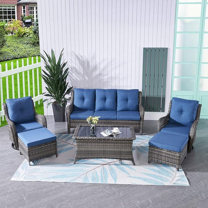 HUMMUH 3 Piece Patio Furniture Set All Weather Wicker Outdoor Sectional Sofa Manual Weaving Rattan High Curved Back Patio Couch with Ottomans
