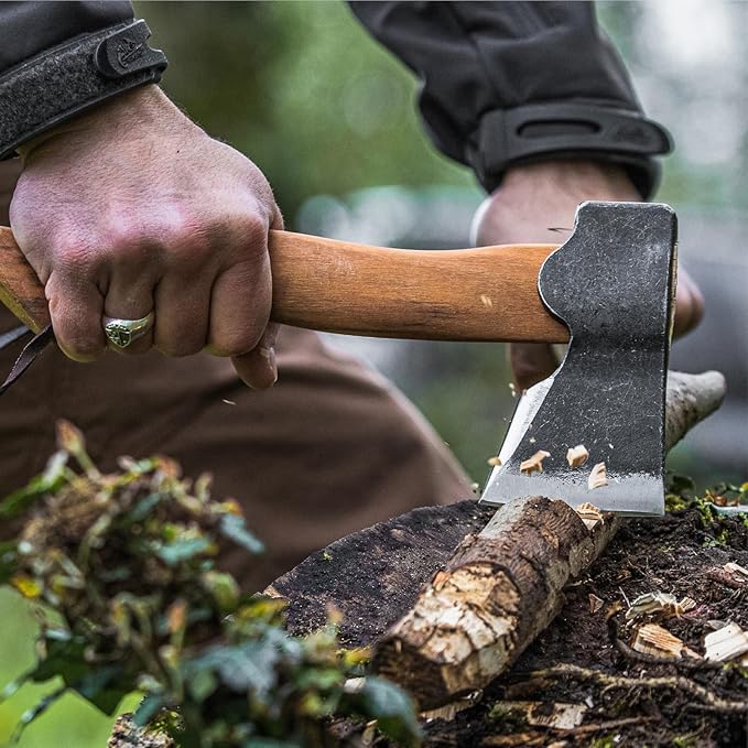Prandi Segurin Hatchet 88 lb - Hickory Handle 11in with Leather String - Ideal for Camping, Travel and Bushcraft - Made in Italy