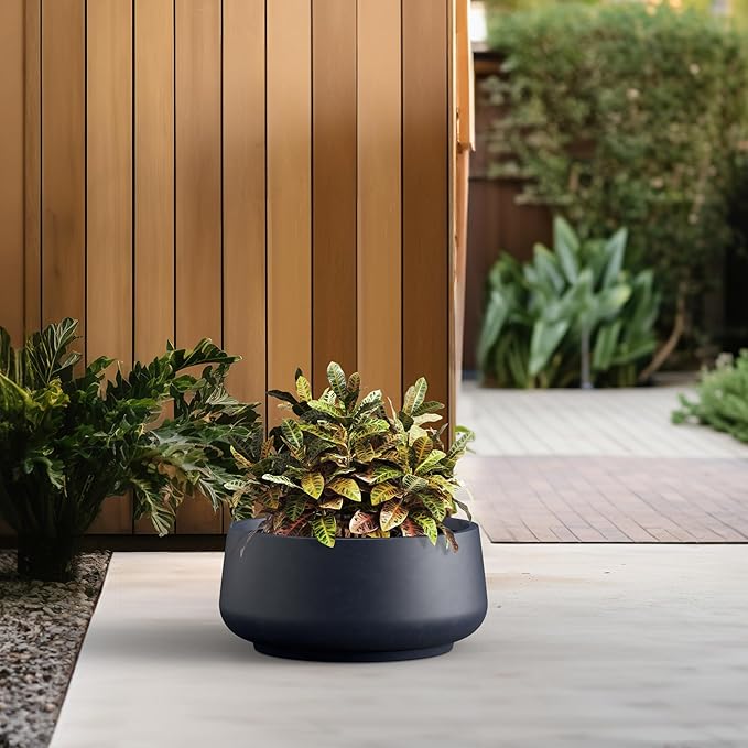 Kante 16.1" Dia Round Curvy Concrete Planter, Large Plant Pots with Drainage Hole and Rubber Plug for Indoor Outdoor Plants, Flower Pot for Home Garden Patio Porch, Charcoal