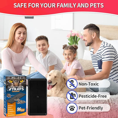 LULUCATCH Sticky Mouse Trap, 96 Pack Large Glue Traps, Pre-Baited Heavy Duty Non-Toxic Bulk Glue Boards Mouse Traps Indoor for Mice, Snakes, Rat, Insects, Cockroaches & Spiders, Pet Safe Easy to Use