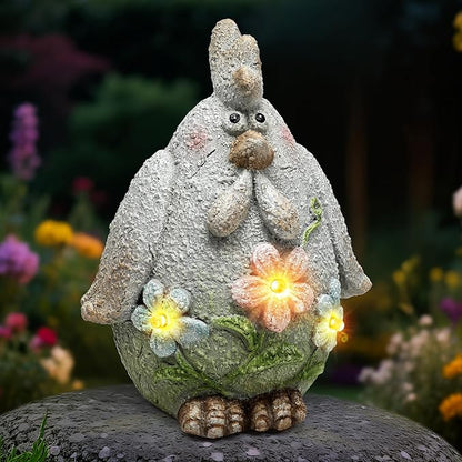 Solar Chicken Garden Statue with LED Lights for Outdoor Decoration,Chicken Statue Sculpture Yard Decorations, Outdoor Animal Figurine Gifts for Garden Patio Lawn Backyard Farmhouse