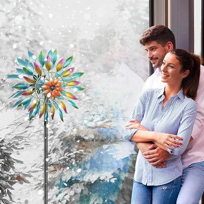 64in Wind Spinners Outdoor, Garden Wind Spinner Windmill with 5 Prong Base Stand, Metal Pinwheels for Yard Lawn Yard Art Outdoor Decor(A-Colorful)