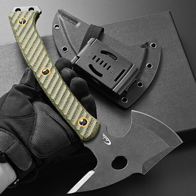 C1342 Camping Axes,DC53 Steel Blade Micarta Handle Chopping Axe Bushcraft Camping Axes Survival Hatchet Full Tang Axe for Hiking Hunting Camping Splitting Chopping Wood(Green)