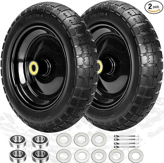 13" Flat Free Wheels Replacement for GOR Garden Cart Tires, 4.00-6 Solid Tires with 5/8"Bearings, 13" No Flat Wheels for GOR Garden Carts/Hand Trucks/Garden Carts