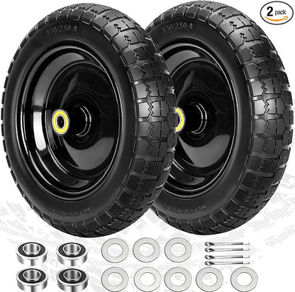 13" Flat Free Wheels Replacement for GOR Garden Cart Tires, 4.00-6 Solid Tires with 5/8"Bearings, 13" No Flat Wheels for GOR Garden Carts/Hand Trucks/Garden Carts