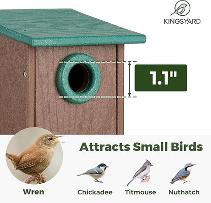 Kingsyard Recycled Plastic Bird House for Outdoors - Weatherproof Wren Bird Nesting with Predator Guard & Air Vents, Green