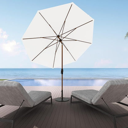 Midtown Umbrellas The Wooden 2-10 Feet Large Patio Umbrella, Terylast Ivory White Fabric - Auto-Tilt Aluminum Frame For Backyard Umbrella, Deck Umbrella, Garden Umbrella & Pool - Wooden Pole