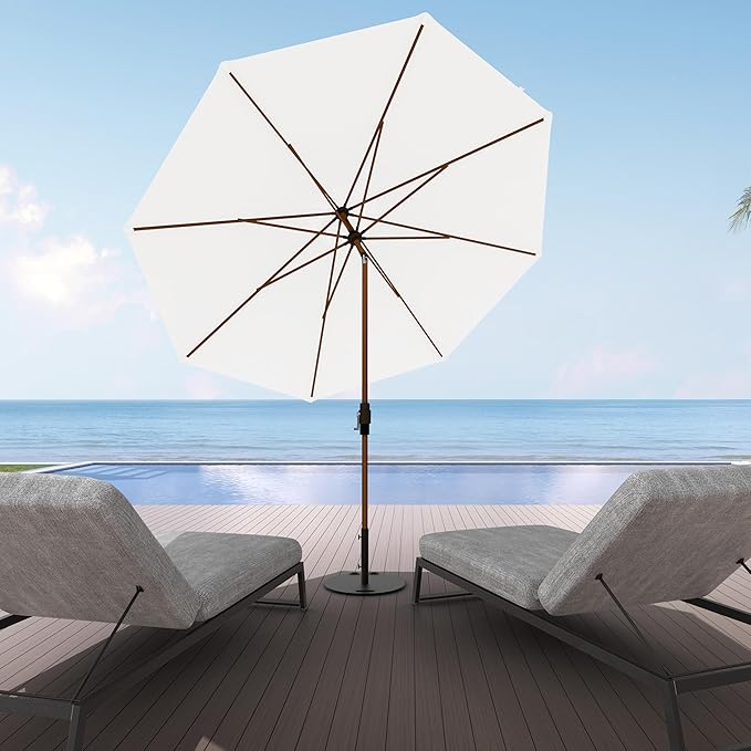 Midtown Umbrellas Wooden 2-9 Feet Outdoor Patio Umbrella, Terylast Ivory (White) Fabric, Aluminum Frame For Backyard Umbrella, Deck Umbrella, Garden Umbrella & Pool Umbrella - Wooden Pole