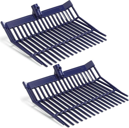 Lasnten Manure Fork Replacement Head, 18 Tines Pitchfork Head with Screws and Nuts, Horse Manure Rake for Picking up Grass and Hay (Navy,2 Pcs)