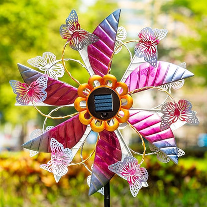 Large Solar Wind Spinners for Yard and Garden - 360° Metal Large Wind Sculptures Outdoor Clearance Kinetic Windmills with Vine String Shining LED Lights for Patio, Lawn Garden Decoration