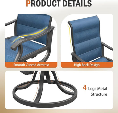 UDPATIO Patio Swivel Dining Chairs Set of 8, Outdoor Dining Chairs High Back with Padded All Weather Breathable Textilene, Metal Rocking Frame for Lawn Garden Backyard, Navy