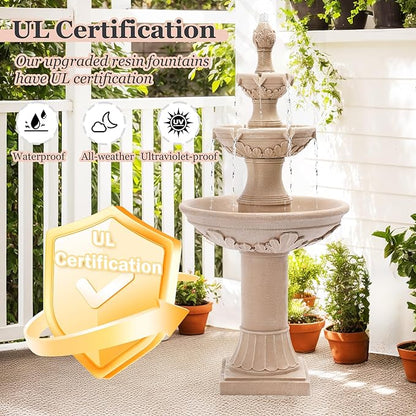 MAGIC UNION Outdoor Garden Water Fountains, 48.4''H Italian Style Fountains and Waterfalls Outside, 3-Tier Large Bubbler Cascading Indoor Floor Water Fountain Features with Pump for Home Yard Decor