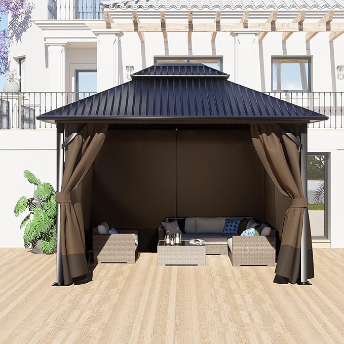 BPS 12' x 12' Gazebo Curtain Privacy 4-Panel Sidewall Outdoor Replacement Shade (Only Curtain)