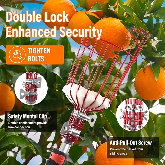 26FT Reach Fruit Picker Pole with Basket Telescoping,Apple Picker Pole with Basket,Lightweight Aluminum Pole Fruit Catcher for Trees,Orange Picker Suit for,Pear,Lemon,Mango,Guava,Avocados