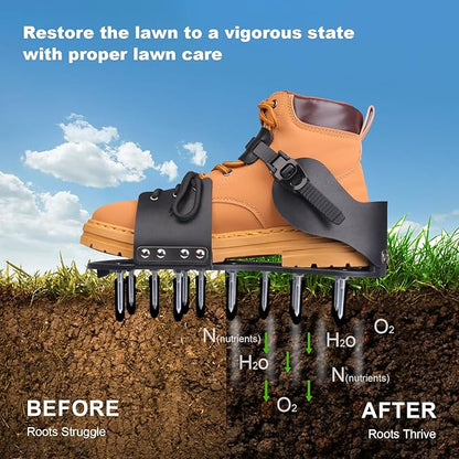 Aerator Shoes, Lawn Aerator Shoes for Grass with Hook and Adaptable Straps Heavy Duty Soil Aerator Lawn Spike Shoes for Aerating Garden Grass Yard Patio