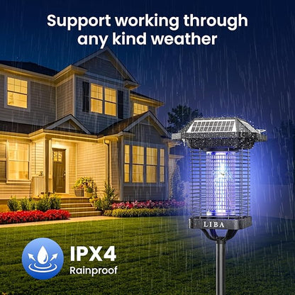 LiBa Solar Bug Zapper Outdoor, 2 in 1 Mosquito Zapper Cordless & Rechargeable, Solar Insect Killer Lamp, 3500V Mosquito Catcher Decor Light for Patio Garden Backyard