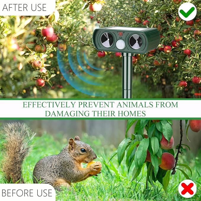 4 Pack Solar Ultrasonic Animal Repellent Outdoor Deer Repellent Cat Repellent Animal Raccoon Deterren Motion Detection Scare Squirrel, Rabbit Waterproof for Yard Farm Garden
