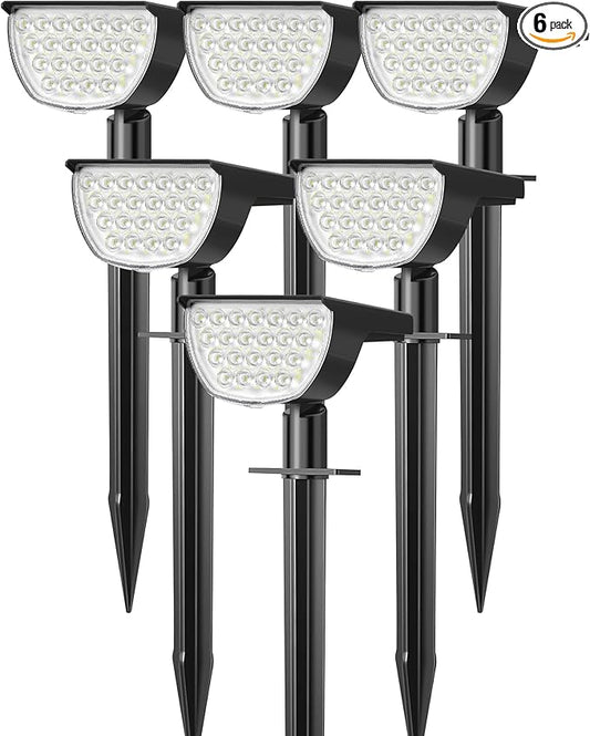 Solar Lights Outdoor Waterproof IP65, 76 LED 3 Lighting Modes Solar Spot Lights Outdoor Yard Garden Landscape Pathway (Cool White, 6 Pack)