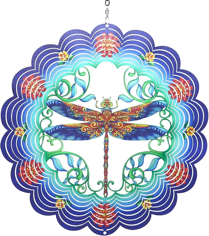 Dragonfly Wind Spinners Dragonfly Gifts for Women/Men 12 inch 3D Stainless Steel Hanging Wind Spinner Metal Wind Catchers Kinetic Sculpture for Indoor/Outdoor Decor, Yard Art, Garden Decorations