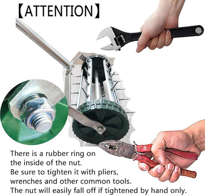 Heavy Duty Rolling Lawn Aerator, Rotary Push Tine Spike Aerator with 1.4-Inch Spikes, 57-Inch Steel Handle, Garden Yard Grass Maintenance Manual Aerator Tool for Improved Soil Aeration Silver