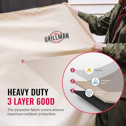 Grillman Grill Cover, BBQ Outdoor Grill Covers, Charcoal, Gas Grills, Waterproof, Rip-Proof, Weather-Resistant, Anti-UV, Barbecue Cover for Weber, Genesis, Charbroil, Nexgrill, etc (Tan, 60 Inch)