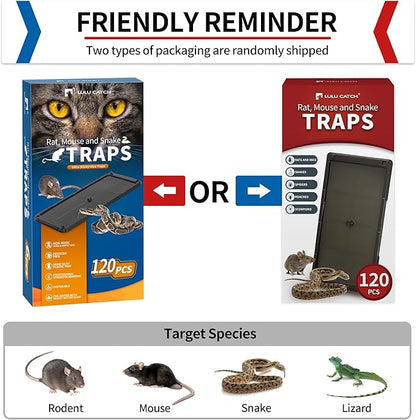 LULUCATCH Sticky Mouse Trap, 120 Pack Large Glue Traps, Pre-Baited Heavy Duty Non-Toxic Bulk Glue Boards Mouse Traps Indoor for Mice, Snakes, Rat, Insects, Cockroaches & Spiders, Pet Safe Easy to Use