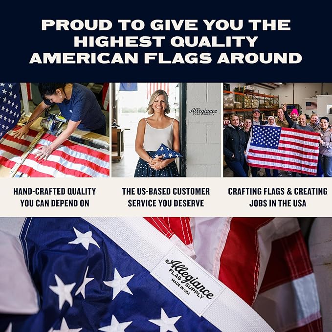 Allegiance Flag Supply Pre-Assembled American Flag Set | American-Sourced Nylon Fabric, Embroidered Stars, Hand-Stitched | Proudly Made in USA (3' x 5')