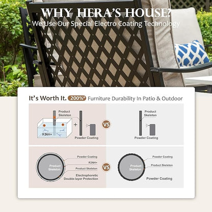 HERA'S HOUSE Outdoor Chairs Set of 2, 2 x Patio Chair with Beige Cushions, All Weather Outdoor Furniture for Lawn Garden Backyard Deck(Rocking Chairs)