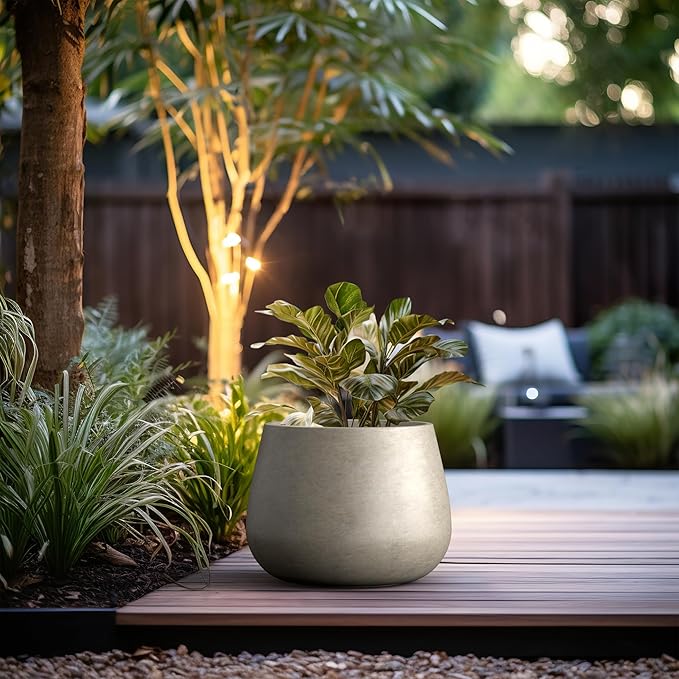 Kante Curva Series Planter, 14.8 Inch Round Concrete Garden Pot with Draiange Hole and Rubber Plug, Suitable for Indoor Plants, Home, Garden, Patio, Weathered Concrete