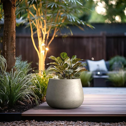 Kante Curva Series Planter, 14.8 Inch Round Concrete Garden Pot with Draiange Hole and Rubber Plug, Suitable for Indoor Plants, Home, Garden, Patio, Weathered Concrete