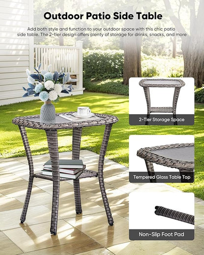 HUMMUH Wicker Patio Furniture High Back Swivel Rocker Patio Chairs Outdoor Bistro Set with Ottomans Side Table for Porch Garden Deck