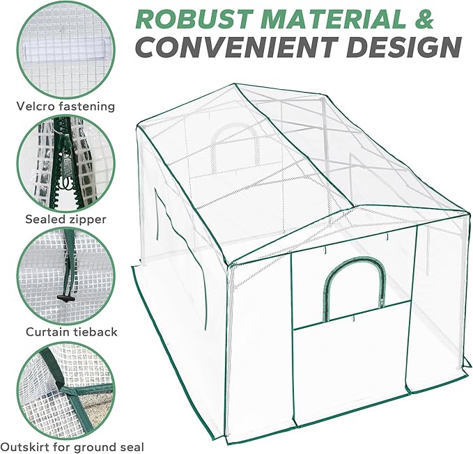 11'x 8.5'x 7.4' Walk-in Greenhouse for Outside & Indoor with 2 Roll-up Zipper Doors, 4 Ventilated Mesh Windows, Patio Plant Gardening Greenhouse for Backyard