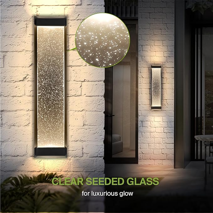 ASD LED 24 Inch Bubble Glass Wall Light Fixture | 22W 530LM 3000K-5000K 100-277V | 3CCT, Waterproof, Dimmable, Up-Down Glow, ETL Listed | Exterior Flush Mount Sconce, Outdoor-Indoor Lighting | Black