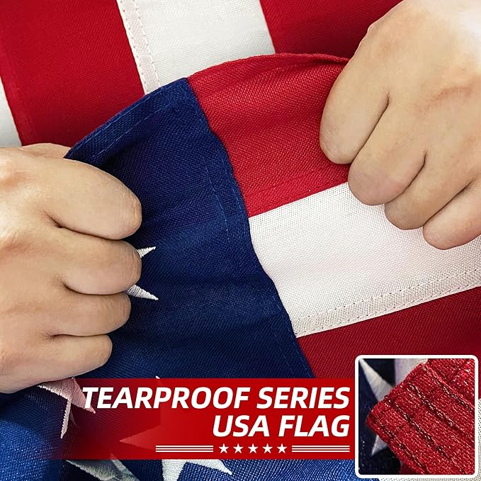 Premium American Flag 2x3 Ft TearProof Series for Outside, Heavy Duty Outdoor，Longest Lasting, Super Tough Fade Resistant Spun Polyester, High Wind US Outdoor Flags Embroidered Stars, Sewn Stripes, Brass Grommets