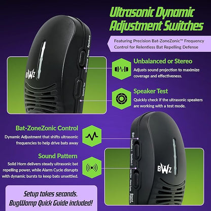 BWZ600 Direct Ultrasonic Bat Repeller - Featuring Bat-ZoneZonic™ Frequency Control for Precise Repelling of Bats (Midnight Black)