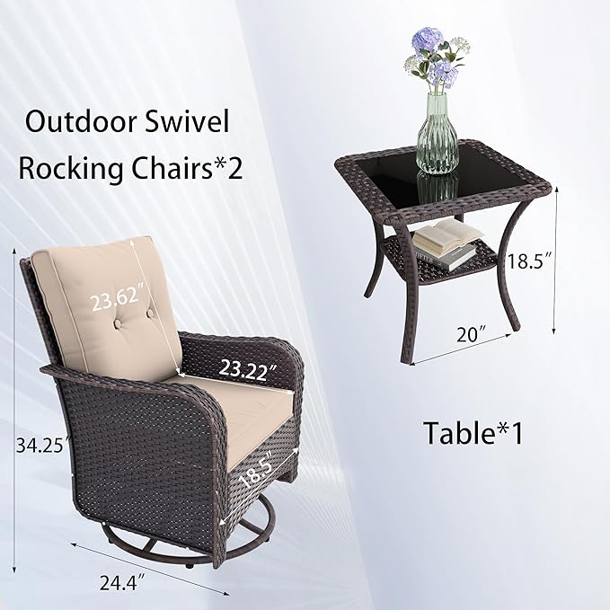 16 Pieces Outdoor Patio Furniture Set Outdoor Furniture Patio Sectional Sofa Conversation Sets w/ETL Approved 45" Gas Outdoor Fire Table & Coffee Table, Swivel Rocking Chair (Brown)