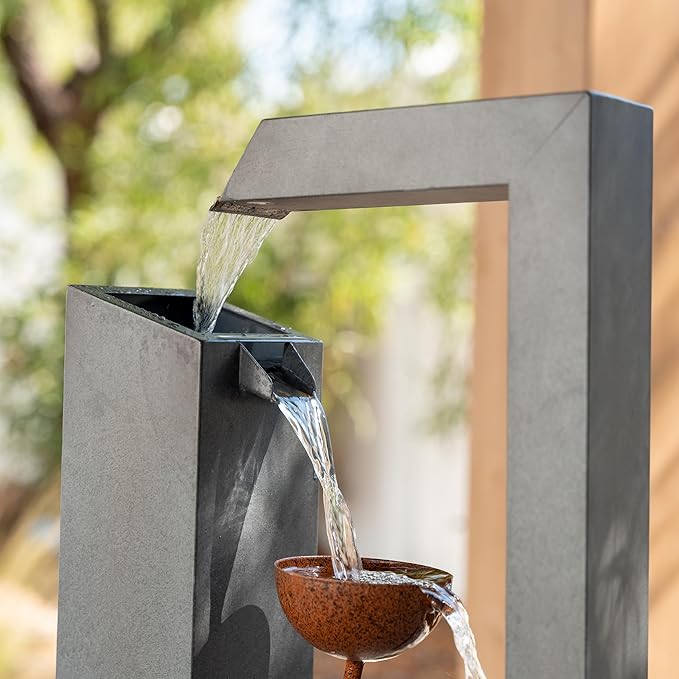 XBrand Metal Sculptural Multi-Tiered Flower Water Fountain, Gray and Bronze, 38" Tall