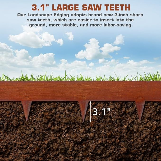 42 Inch Cor-Ten Steel Landscape Edging, 9.4 Inch Hammer in Landscape Edging,Garden Edging Border for Lawn, Flower Bed, Yard