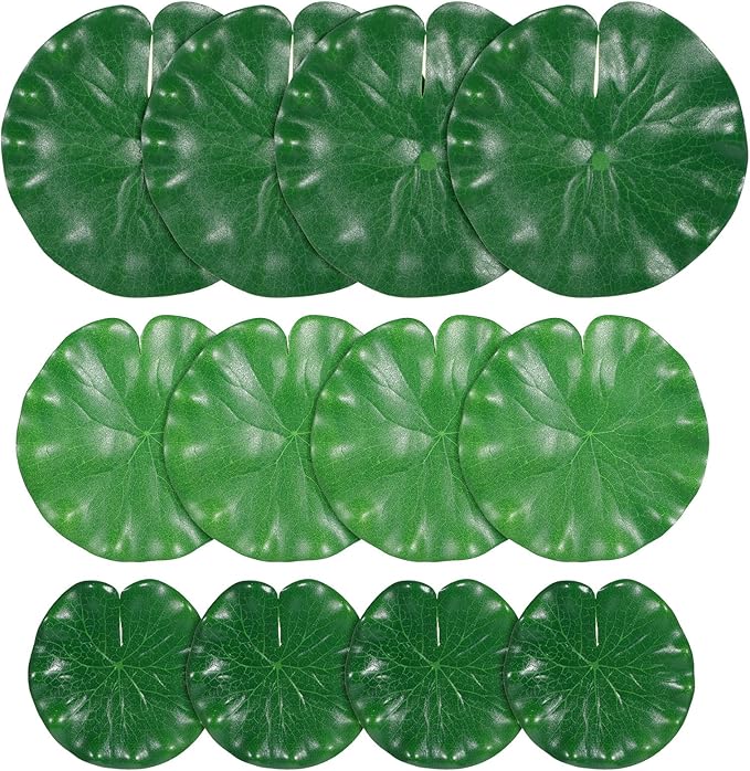 12Pcs Lily Pads for Ponds, Artificial Floating Foam Lotus Leaves Realistic Water Lily Pads Foliage Pond Decor for Pool Koi Fish Patio Aquarium Outdoor Ponds